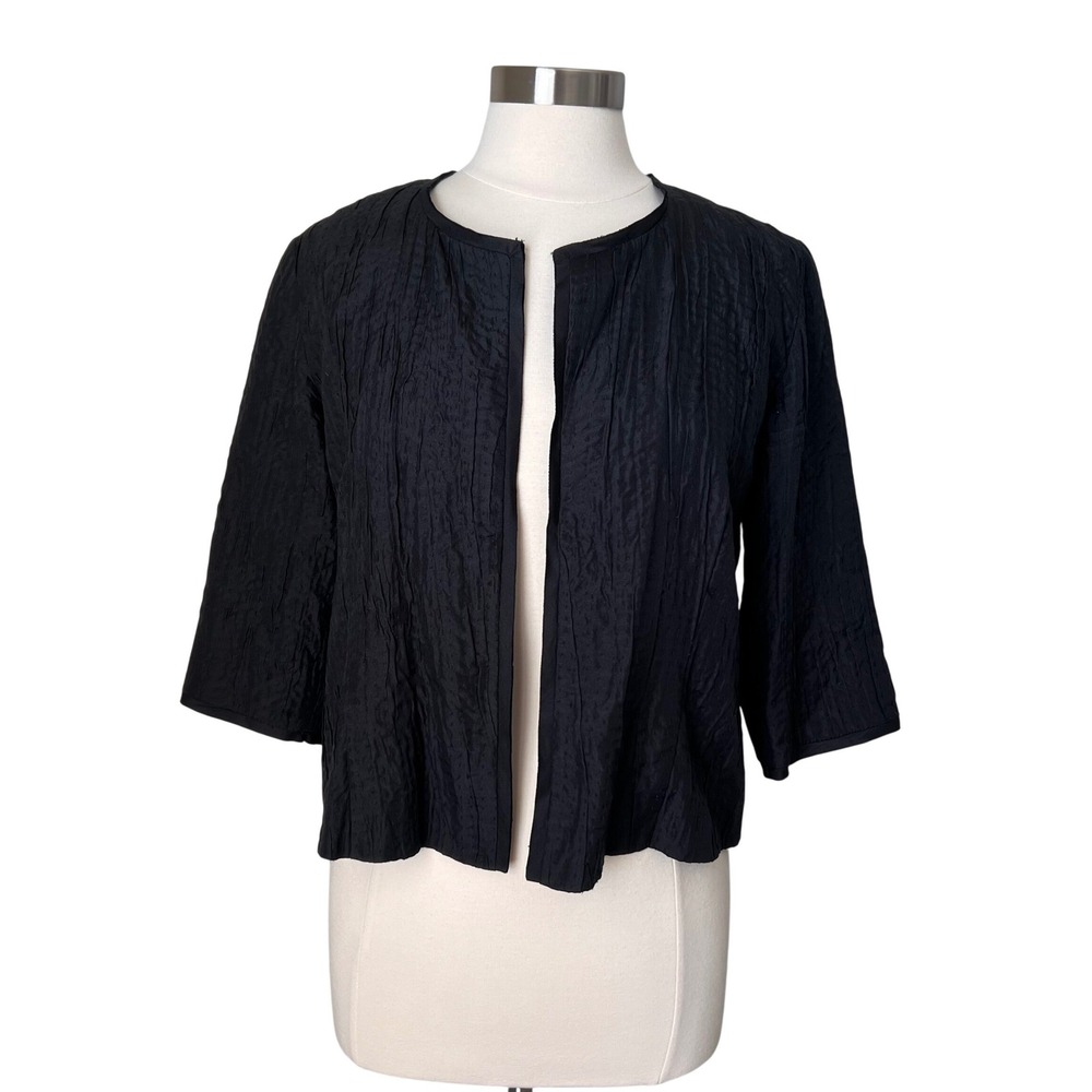 Eileen Fisher 100% Silk Crinkle Textured Open Front Jacket Capsule Wardrobe S